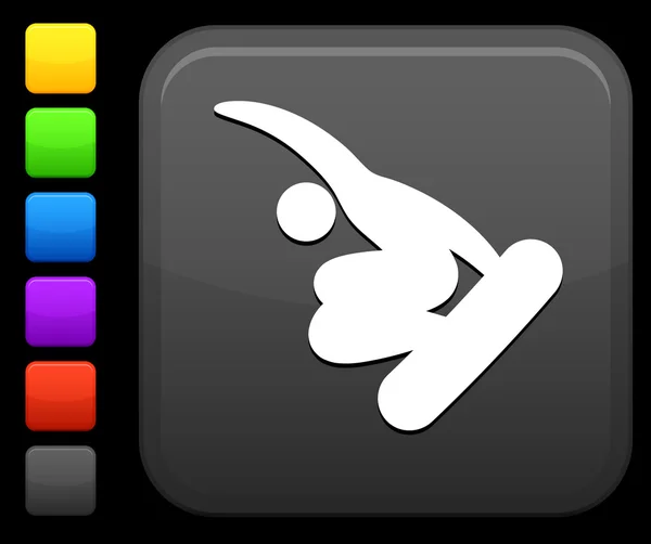 Icône de snowboard (skateboard) sur le bouton internet carré — Image vectorielle