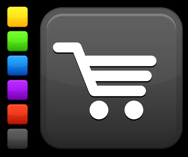 Icono del carrito de compras en el botón cuadrado de Internet — Vector de stock