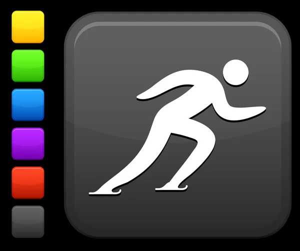 Icône de patinage sur le bouton internet carré — Image vectorielle