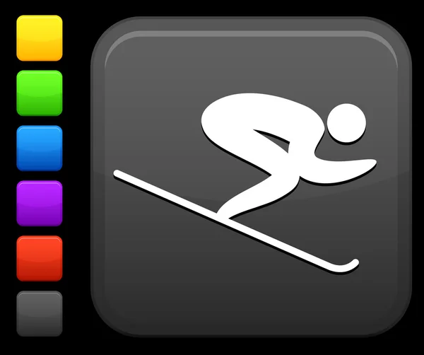 Ski-Ikone auf quadratischem Internet-Knopf — Stockvektor