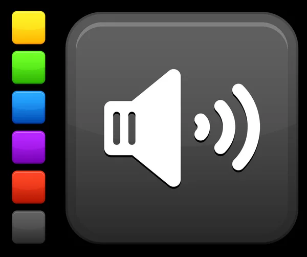 Icône du haut-parleur sonore sur le bouton internet carré — Image vectorielle