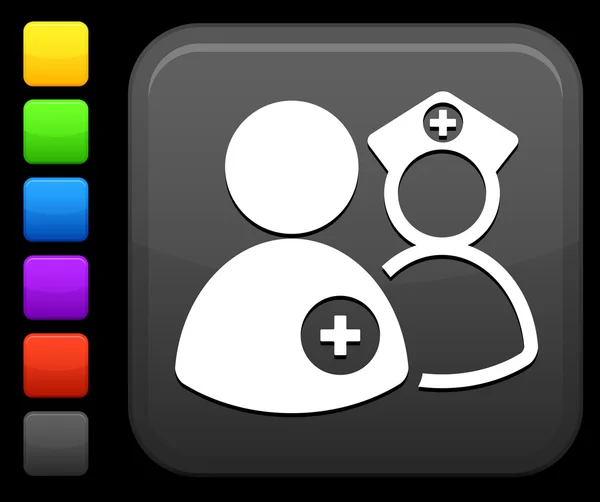 Icône du personnel médical sur le bouton internet carré — Image vectorielle