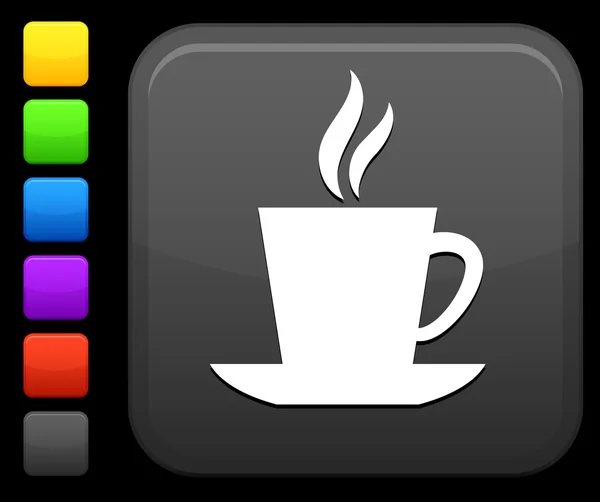 Taza de té o café icono en el botón cuadrado de Internet — Vector de stock