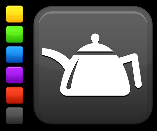 Teapot icon on square internet button — Stock Vector
