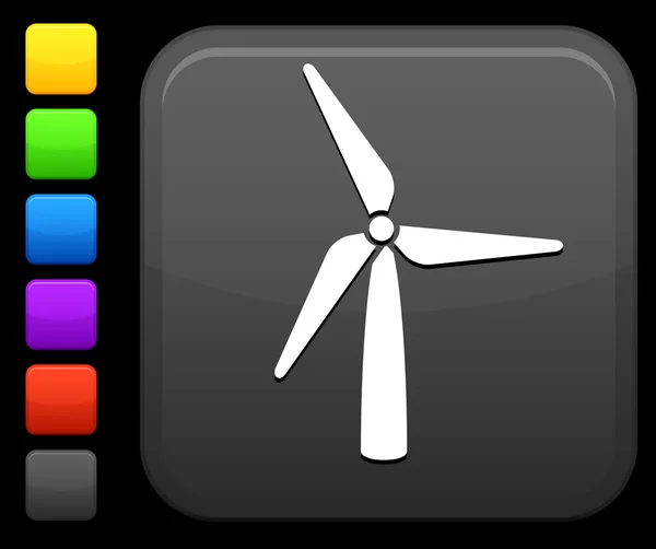 Grüne Windkraft-Ikone auf quadratischem Internet-Knopf — Stockvektor