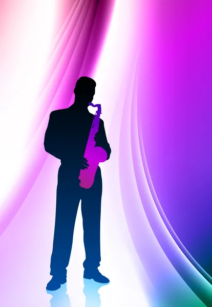 Saxophone player on Abstract Color Background — Stock Vector