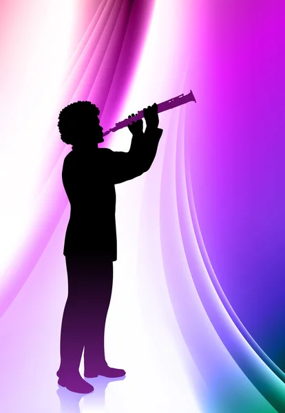 Flute Player on Abstract Color Background — Stock Vector