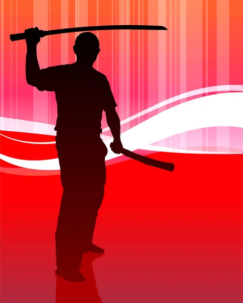 Karate-Sensei mit Schwert auf abstraktem Internet-Hintergrund — Stockvektor