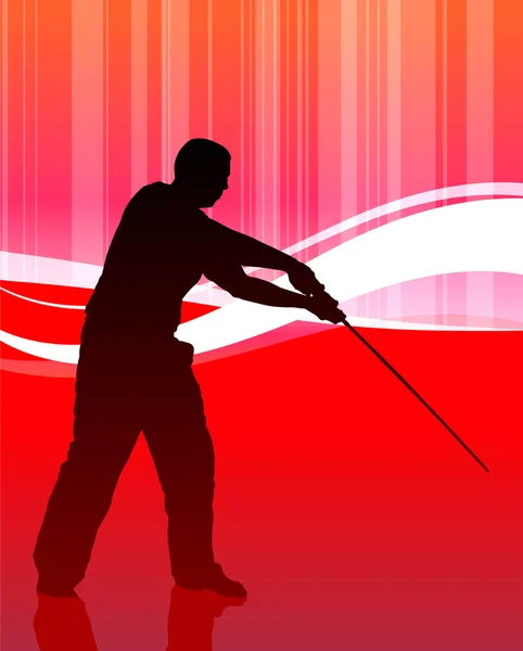 Karate sensei med svärd på abstrakt internet bakgrund — Stock vektor