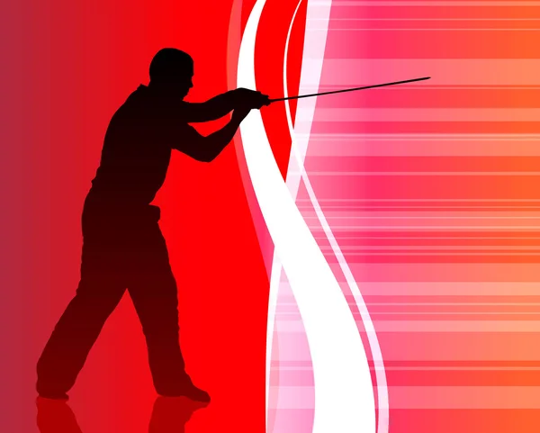 Karate Sensei con Espada en Abstracto Fondo de Internet — Vector de stock