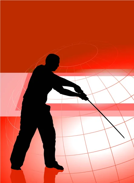 空手道老师用红色的业务背景上的剑 — 图库矢量图片