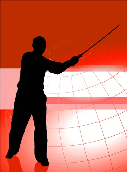 Karate senseie s mečem na pozadí červené podnikání — Stockový vektor