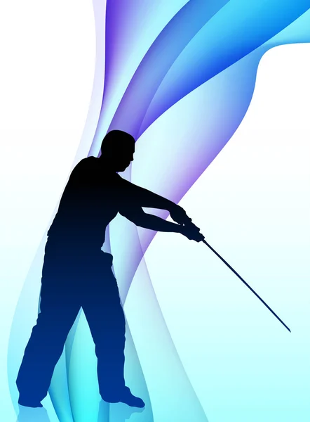 Karaté Sensei avec épée sur fond de vague abstraite — Image vectorielle