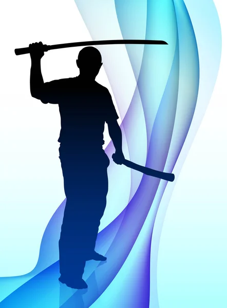 Karate Sensei with Sword on Abstract Wave Background — Stock Vector