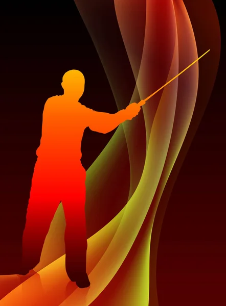 Karate sensei med svärd på abstrakt blaze våg bakgrund — Stock vektor