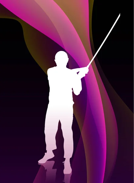 Karate Sensei with Sword on Flowing Purple Wave Background — Stock Vector