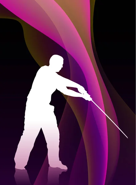 Karaté Sensei avec épée sur fond de vague violette qui coule — Image vectorielle
