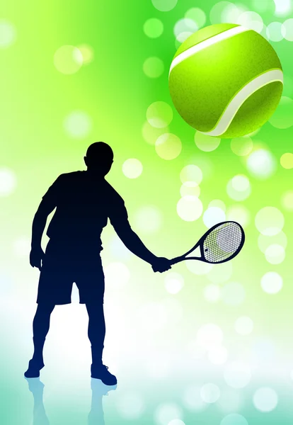 Tennisspieler auf grünem Linsenreflexhintergrund — Stockvektor