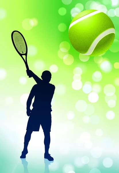 Tennis Player on Green Lens Flare Background — Stock Vector