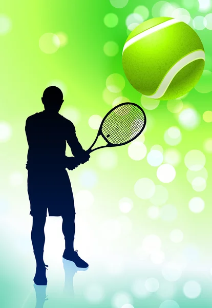 Jugador de tenis en fondo de lente verde llamarada — Vector de stock