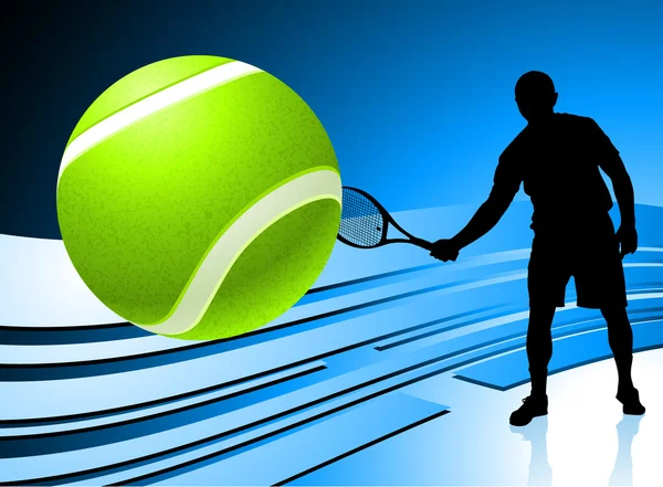 Jugador de tenis en fondo azul abstracto — Vector de stock