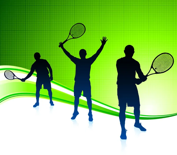 抽象的绿色背景上的网球运动员 — 图库矢量图片