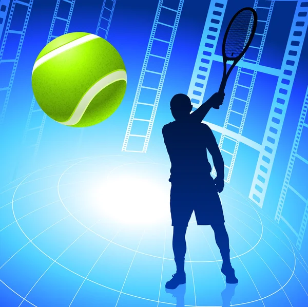 胶片卷轴背景上的网球运动员 — 图库矢量图片