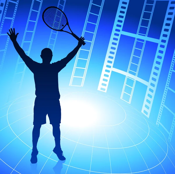Jugador de tenis en el fondo del carrete de película — Archivo Imágenes Vectoriales