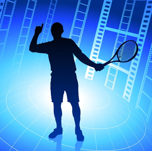 Tennis Player on Film Reel Background — Stock Vector