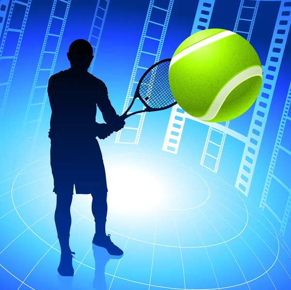 Jugador de tenis en el fondo del carrete de película — Vector de stock