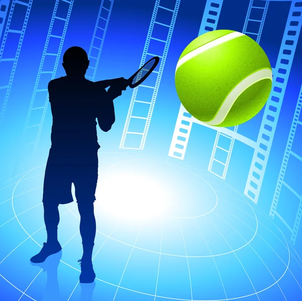 映画のリールの背景上のテニス選手 — ストックベクタ
