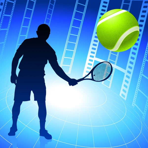 Tennis Player on Film Reel Background — Stock Vector