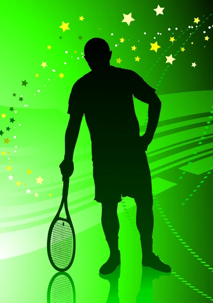Pemutar Tenis di Latar Belakang Hijau Abstrak - Stok Vektor