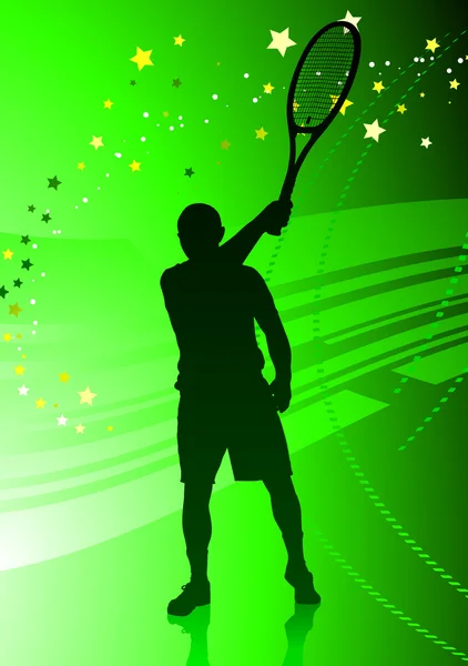 Jugador de tenis en fondo verde abstracto — Archivo Imágenes Vectoriales
