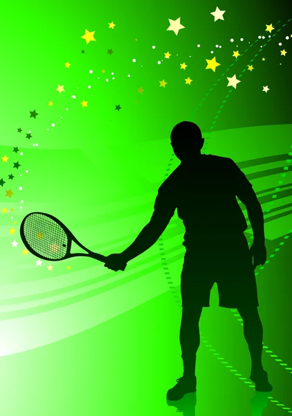 Tennisspieler auf abstraktem grünen Hintergrund — Stockvektor