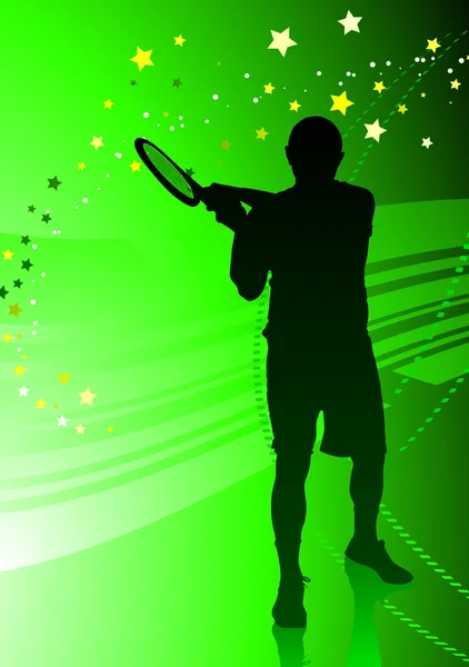 Giocatore di tennis su sfondo verde astratto — Vettoriale Stock