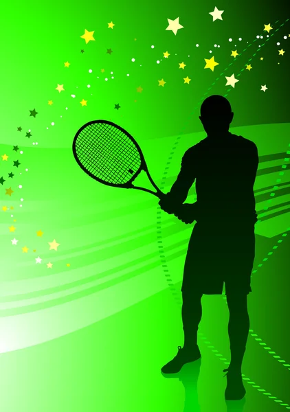 抽象的绿色背景上的网球运动员 — 图库矢量图片