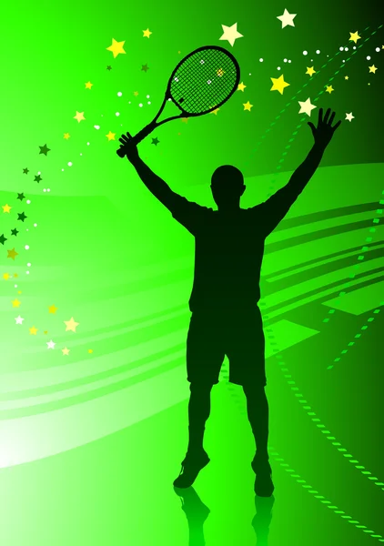 Giocatore di tennis su sfondo verde astratto — Vettoriale Stock