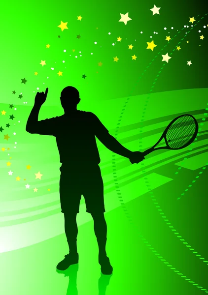 Tennis Player on Abstract Green Background — Stock Vector