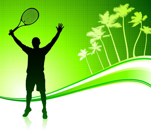 Giocatore di tennis su sfondo astratto tropicale — Vettoriale Stock