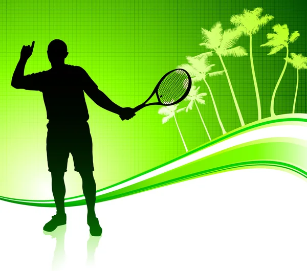 Tennisspeler op tropische abstracte achtergrond — Stockvector