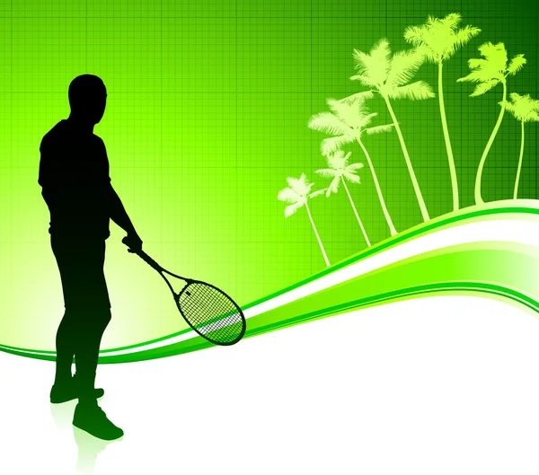熱帯の抽象的な背景上のテニス選手 — ストックベクタ