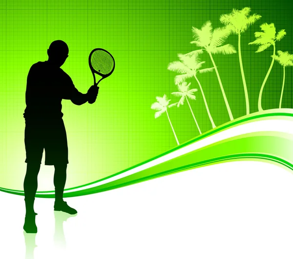 Tennisspieler auf tropischem abstrakten Hintergrund — Stockvektor