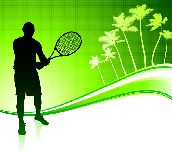 Tennis Player on Tropical Abstract Background — Stock Vector