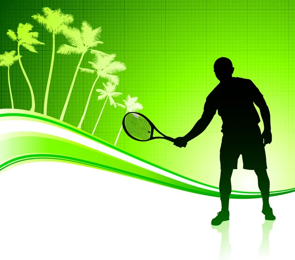 Jugador de tenis en fondo abstracto tropical — Archivo Imágenes Vectoriales