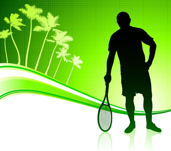 网球运动员在热带抽象背景 — 图库矢量图片