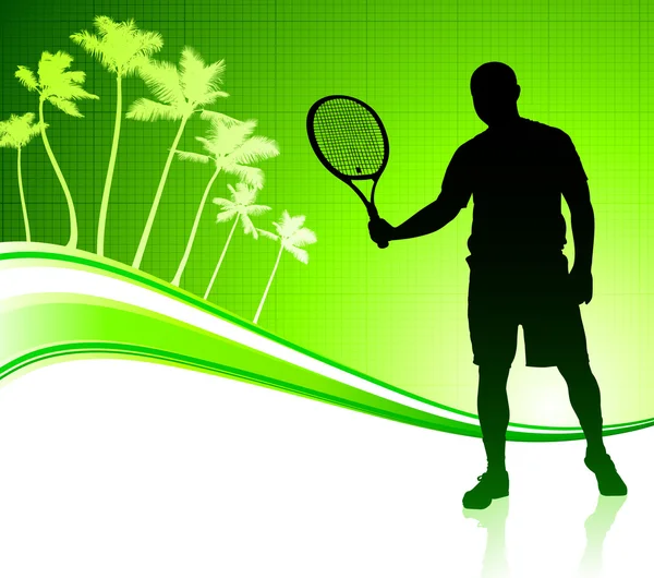 Tennis Player on Tropical Abstract Background — Stock Vector