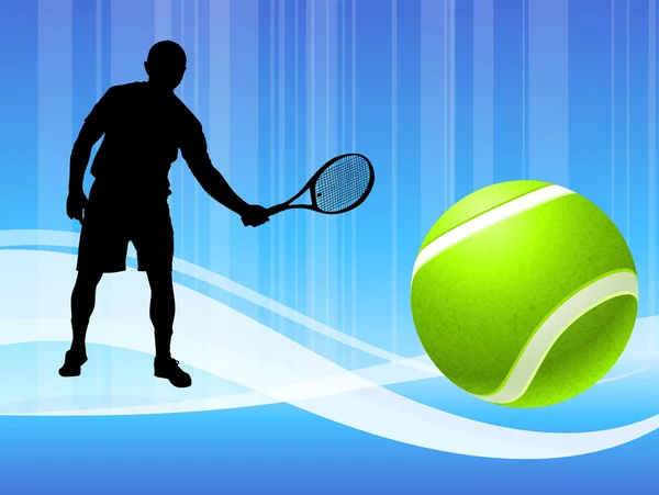 Joueur de tennis sur fond abstrait vague bleue — Image vectorielle