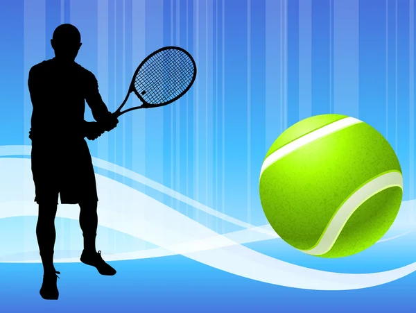 Tennis Player on Abstract Blue Wave Background — Stock Vector