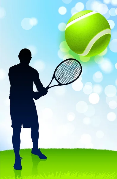 Tennis Player on Lens Flare Nature Background — Stock Vector